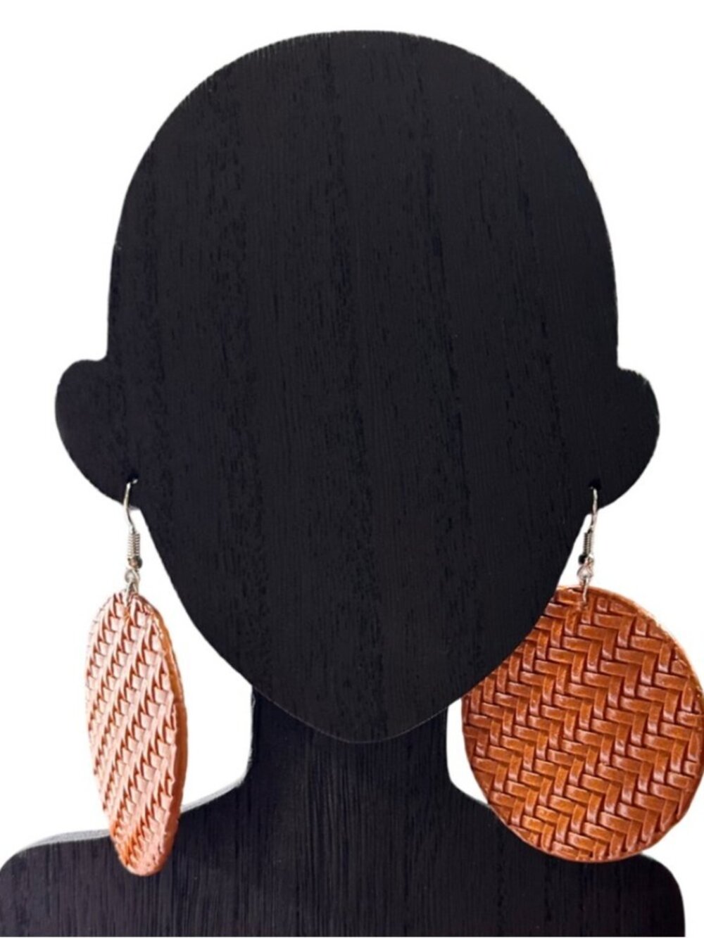 Brown Faux Leather Earrings Fish Hook Closure Round Shape Boho Style NWOT